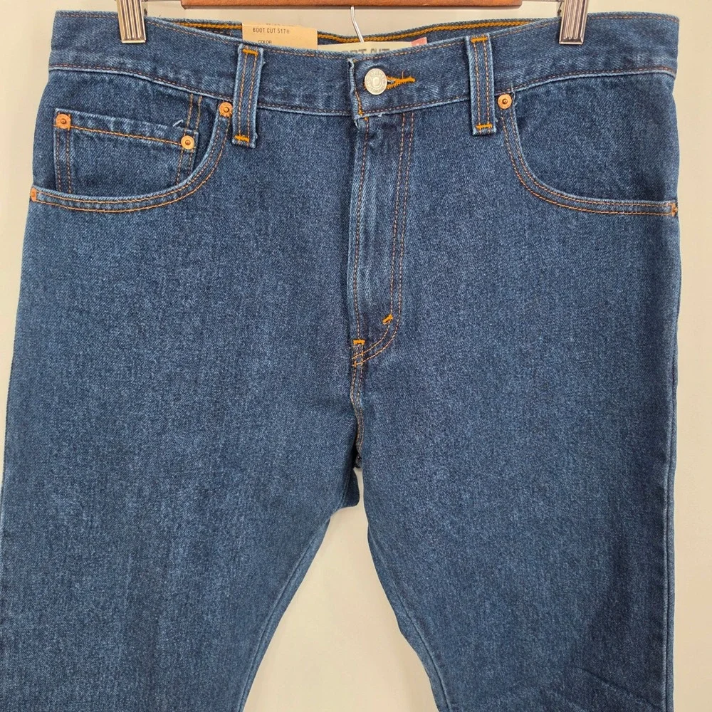 NEW Y2K Levis 517 Bootcut Jeans Mens 34x32 Dark Blue Wash Slim Fit Deadstock NWT